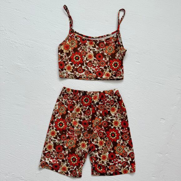 Boho Floral Crop Tank And Biker Shorts Set Super Soft Stretchy, Size XS/S - Picture 6 of 6